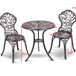 3 tlg Antik Aluminiumguss Bistroset Balkonset Sitzgruppe Gartentisch mit 2 Stühle Schwarz