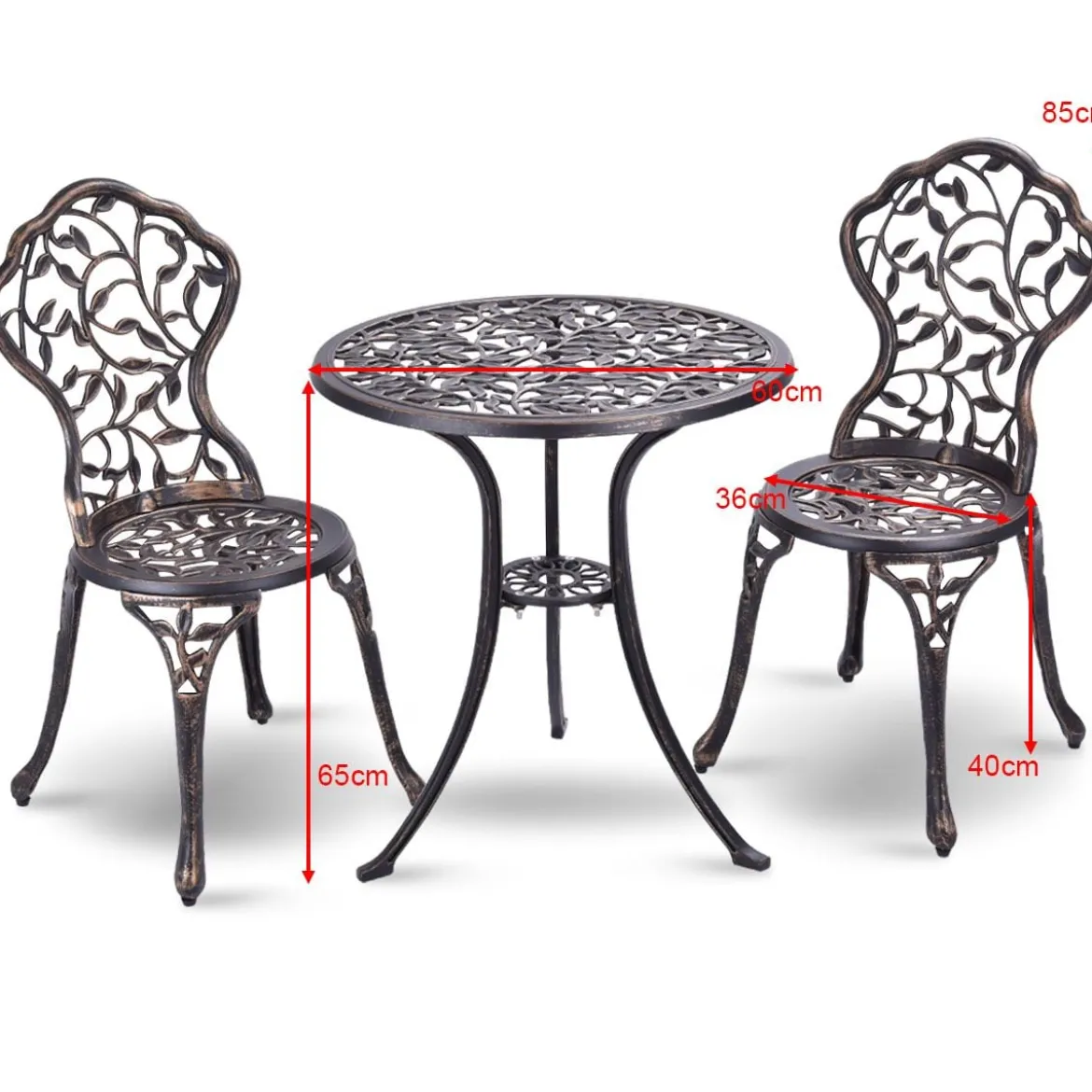 3 tlg Antik Aluminiumguss Bistroset Balkonset Sitzgruppe Gartentisch mit 2 Stühle Schwarz