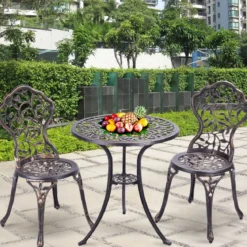 3 tlg Antik Aluminiumguss Bistroset Balkonset Sitzgruppe Gartentisch mit 2 Stühle Schwarz