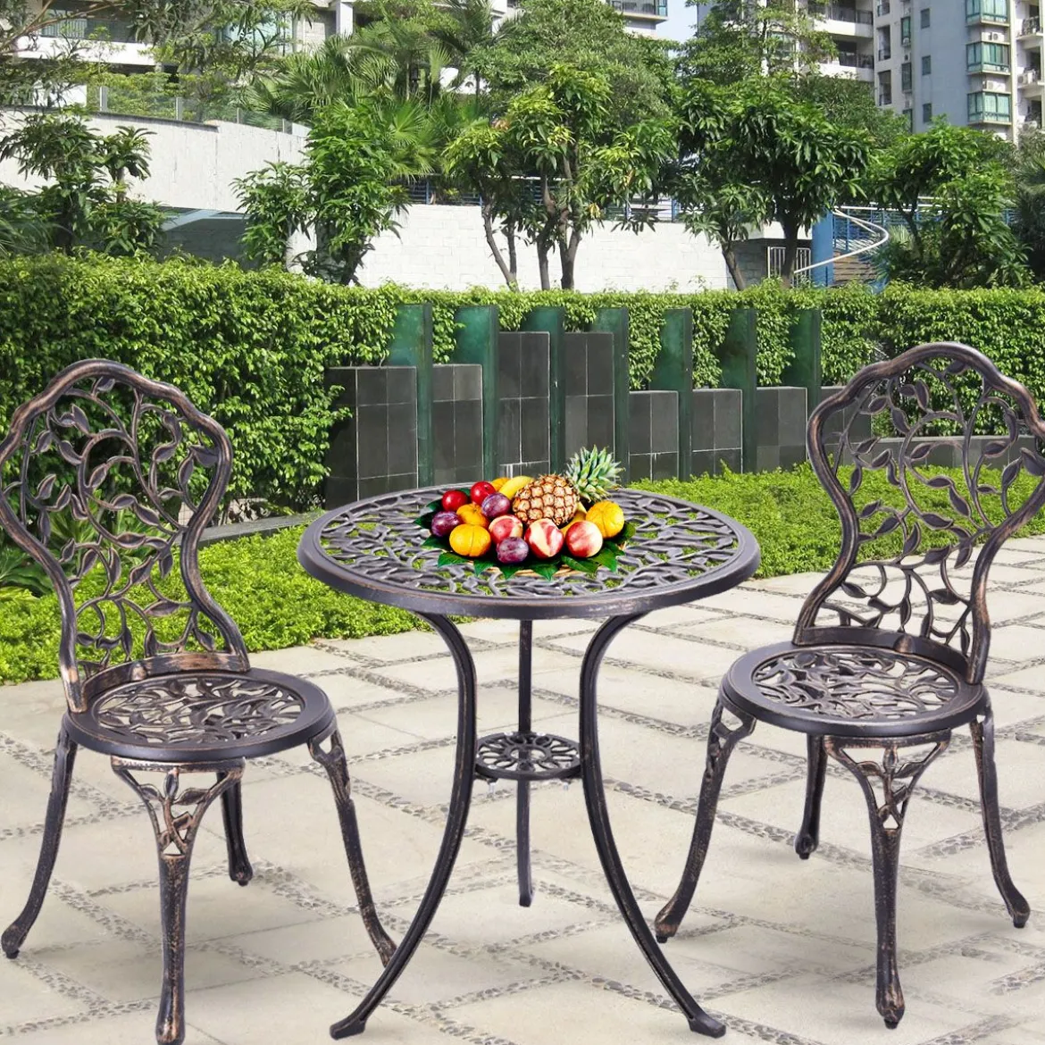 3 tlg Antik Aluminiumguss Bistroset Balkonset Sitzgruppe Gartentisch mit 2 Stühle Schwarz