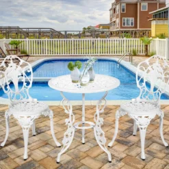 3tlg. Antik Bistroset Garten Sitzgruppe Balkonset mit 2 Stühle Alu Weiß