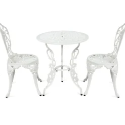 3tlg. Antik Bistroset Garten Sitzgruppe Balkonset mit 2 Stühle Alu Weiß