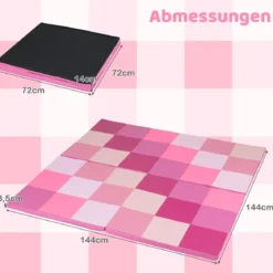 2 tlg. Baby Faltbare Krabblematte mit Kletterverschluss & Kunstleder Bodenmatte & Schaumstoff Rosa