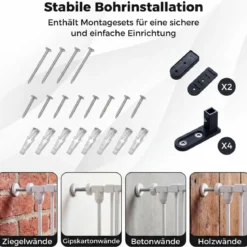 3 TLG. Babygitter mit Doppelverriegelung & Beidseitigem Schwenkmechanismus Sicherheitstür Weiß