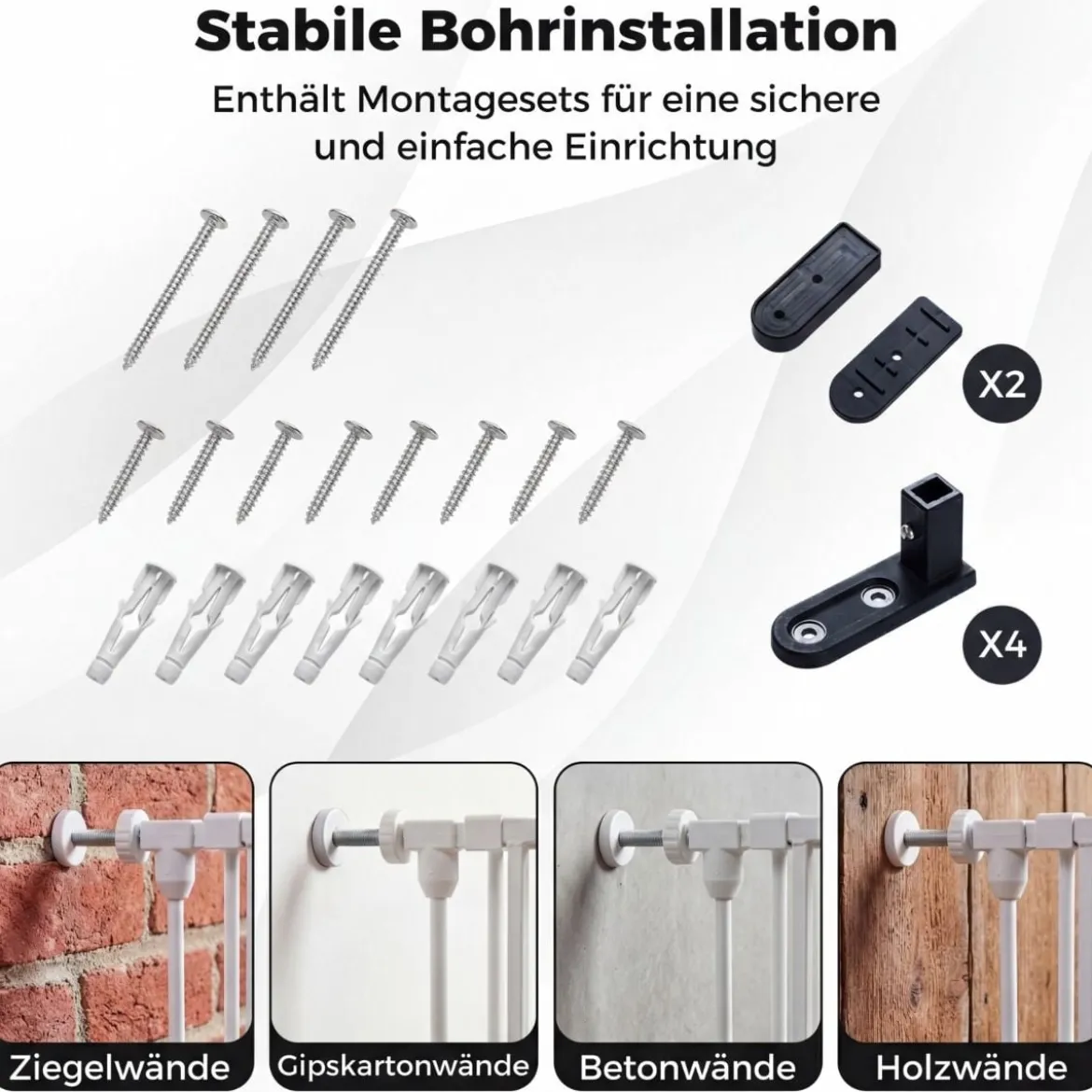 3 TLG. Babygitter mit Doppelverriegelung & Beidseitigem Schwenkmechanismus Sicherheitstür Weiß