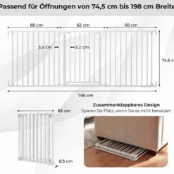 3 TLG. Babygitter mit Doppelverriegelung & Beidseitigem Schwenkmechanismus Sicherheitstür Weiß