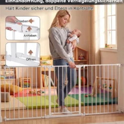 3 TLG. Babygitter mit Doppelverriegelung & Beidseitigem Schwenkmechanismus Sicherheitstür Weiß
