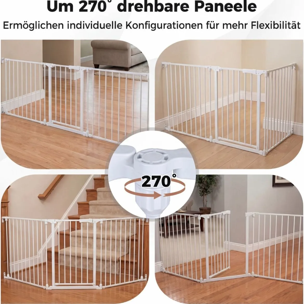 3 TLG. Babygitter mit Doppelverriegelung & Beidseitigem Schwenkmechanismus Sicherheitstür Weiß