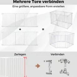 3 TLG. Babygitter mit Doppelverriegelung & Beidseitigem Schwenkmechanismus Sicherheitstür Weiß