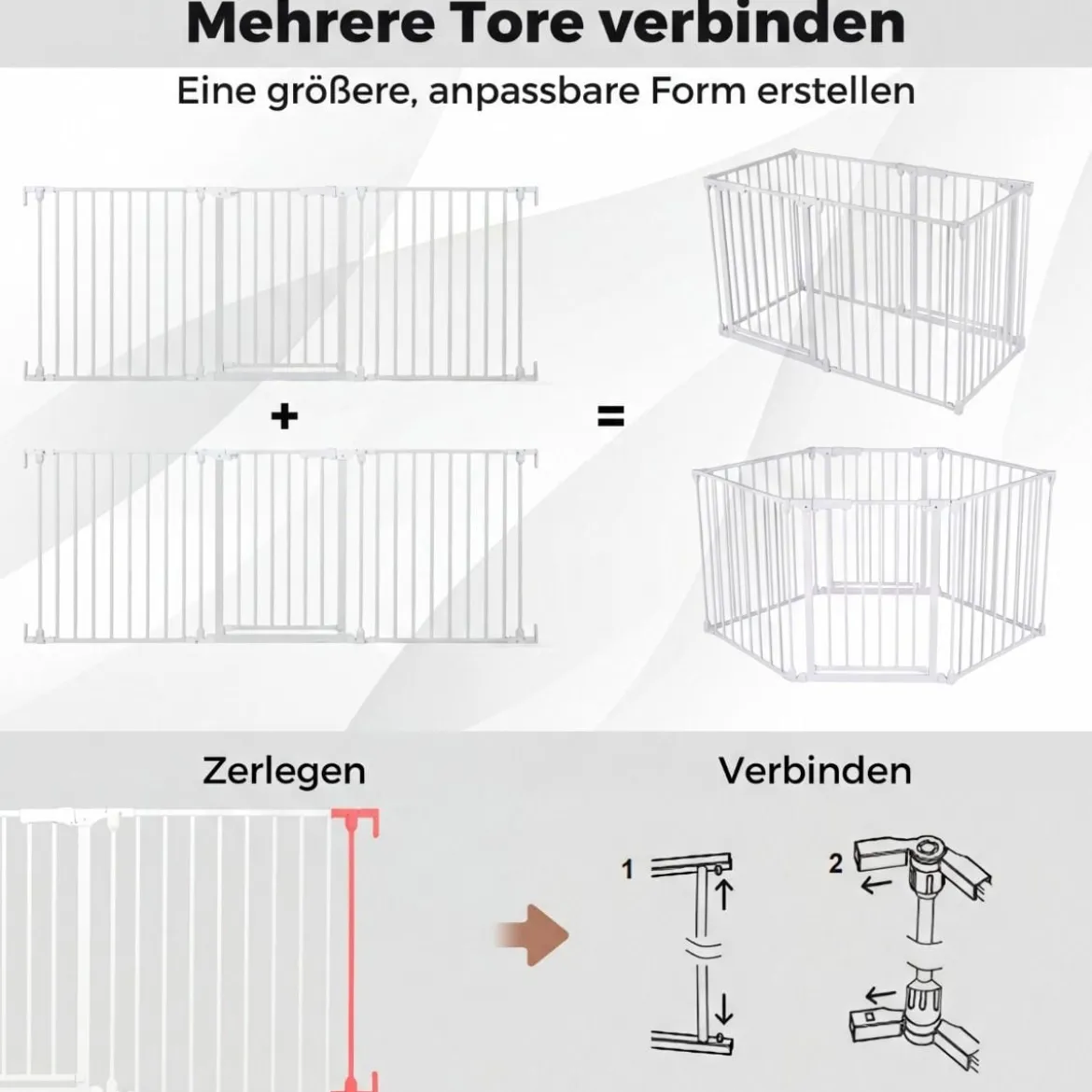 3 TLG. Babygitter mit Doppelverriegelung & Beidseitigem Schwenkmechanismus Sicherheitstür Weiß