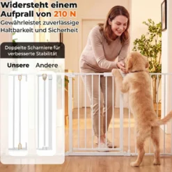 3 TLG. Babygitter mit Doppelverriegelung & Beidseitigem Schwenkmechanismus Sicherheitstür Weiß