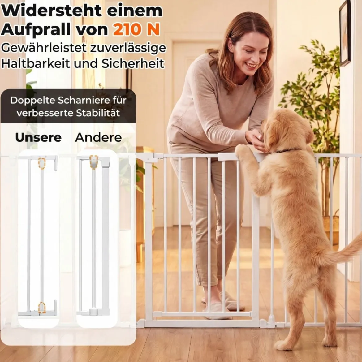 3 TLG. Babygitter mit Doppelverriegelung & Beidseitigem Schwenkmechanismus Sicherheitstür Weiß