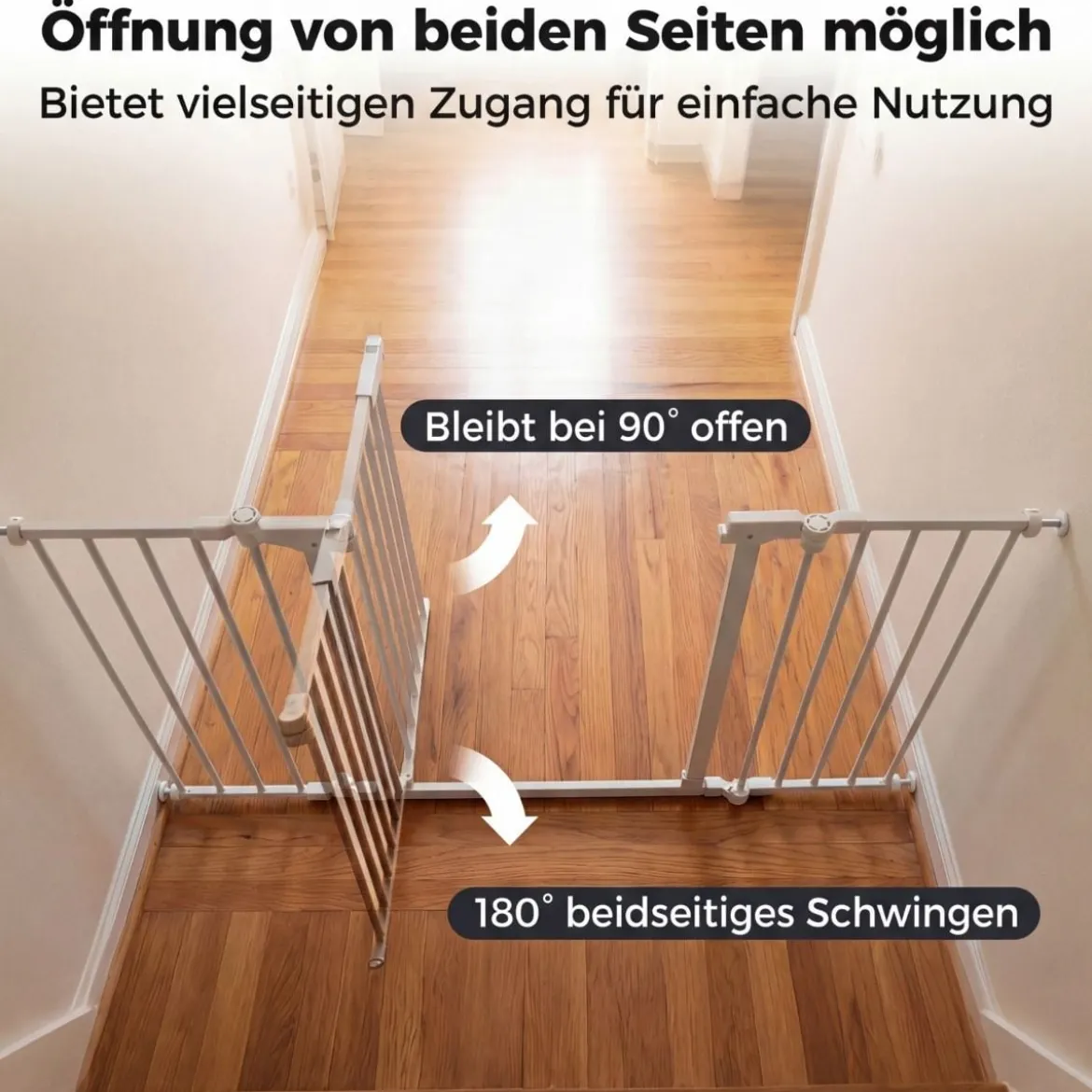 3 TLG. Babygitter mit Doppelverriegelung & Beidseitigem Schwenkmechanismus Sicherheitstür Weiß