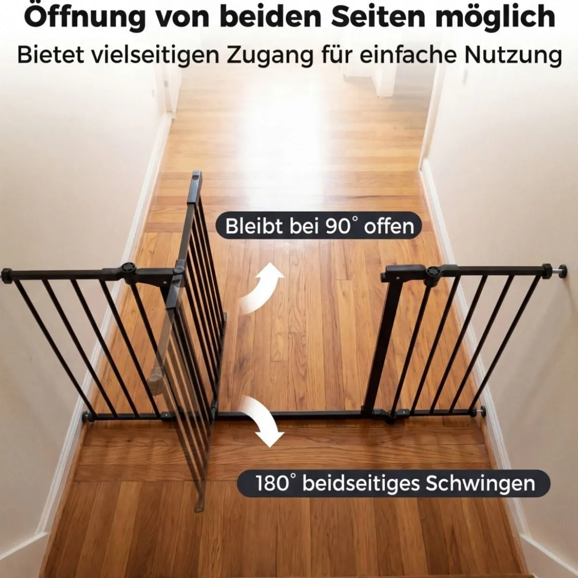 3 TLG. Babygitter mit Doppelverriegelung & Beidseitigem Schwenkmechanismus Sicherheitstür Schwarz