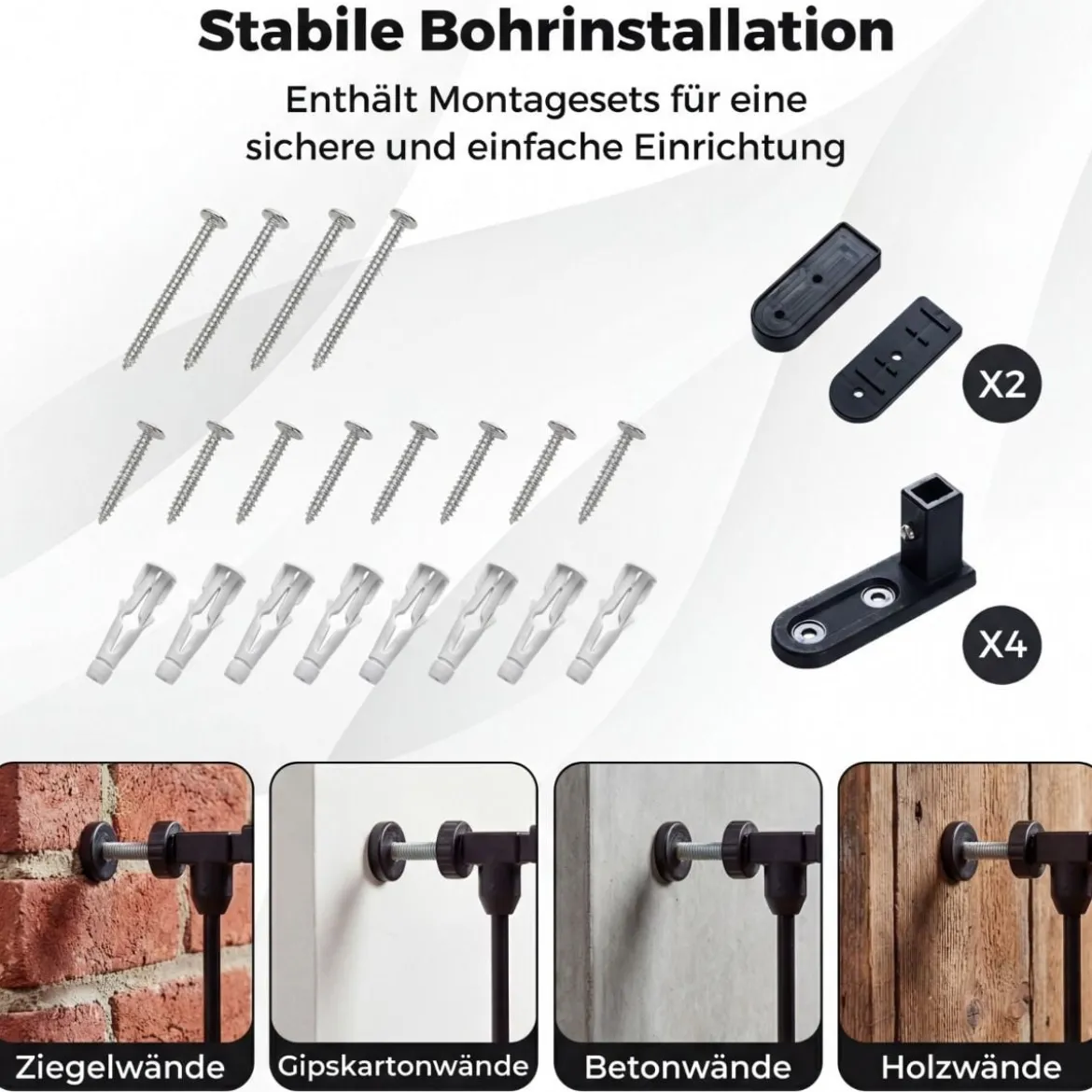 3 TLG. Babygitter mit Doppelverriegelung & Beidseitigem Schwenkmechanismus Sicherheitstür Schwarz