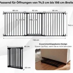 3 TLG. Babygitter mit Doppelverriegelung & Beidseitigem Schwenkmechanismus Sicherheitstür Schwarz