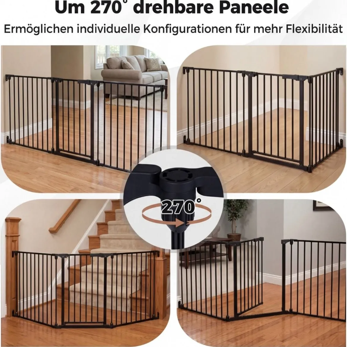 3 TLG. Babygitter mit Doppelverriegelung & Beidseitigem Schwenkmechanismus Sicherheitstür Schwarz