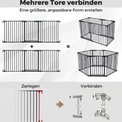 3 TLG. Babygitter mit Doppelverriegelung & Beidseitigem Schwenkmechanismus Sicherheitstür Schwarz