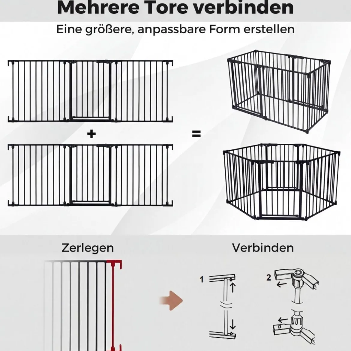 3 TLG. Babygitter mit Doppelverriegelung & Beidseitigem Schwenkmechanismus Sicherheitstür Schwarz