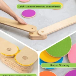 12 tlg. Balancierbalken mit 6 Balanciersteine frei kombinierbar aus Holz für Kinder