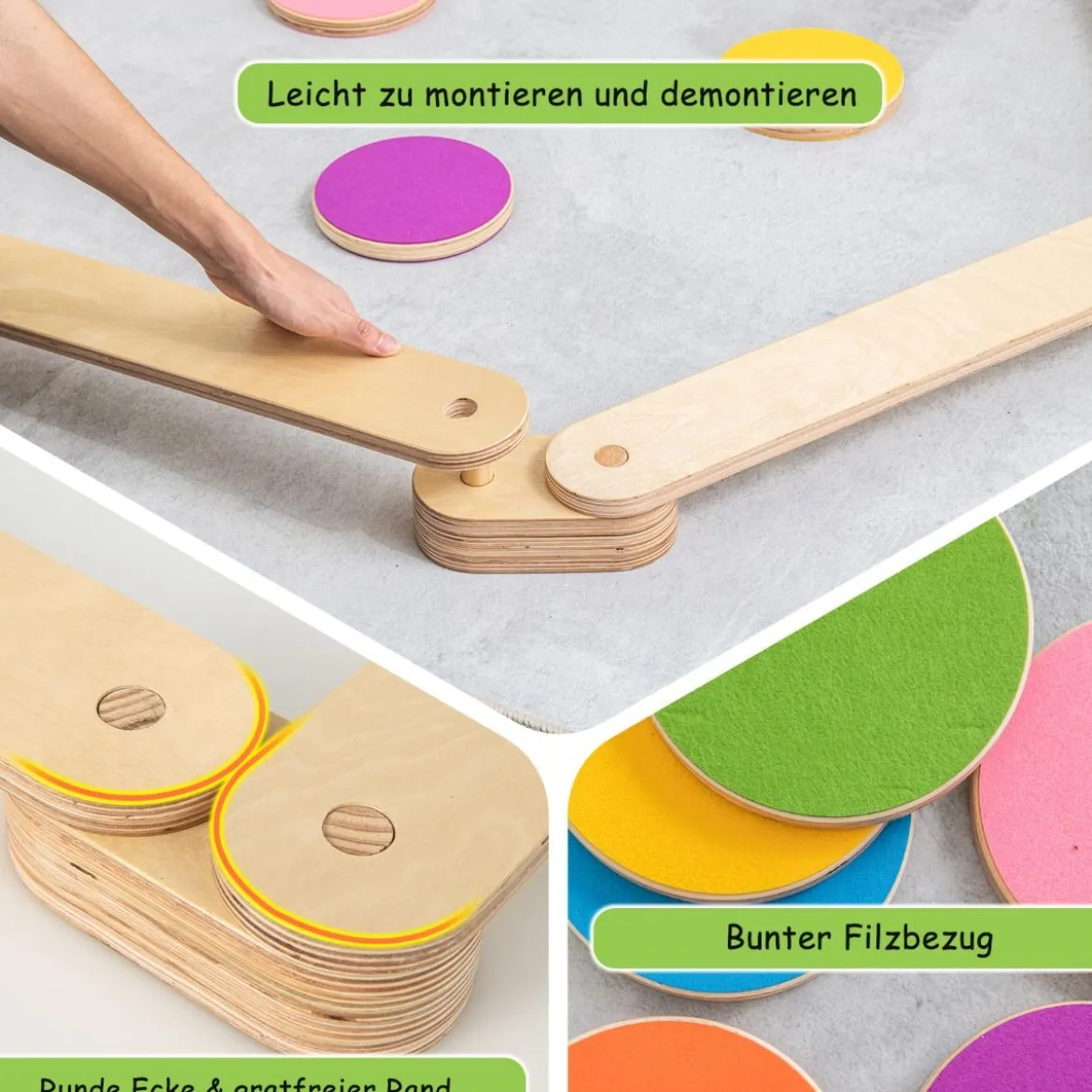 12 tlg. Balancierbalken mit 6 Balanciersteine frei kombinierbar aus Holz für Kinder