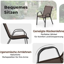 3tlg. Balkonmöbel Set Bistrotisch mit 2 Stapelbare Stühlen Bistroset Balkonset Gartenset Braun