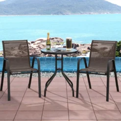 3tlg. Balkonmöbel Set Bistrotisch mit 2 Stapelbare Stühlen Bistroset Balkonset Gartenset Braun