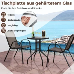 3tlg. Balkonmöbel Set Bistrotisch mit 2 Stapelbare Stühlen Bistroset Balkonset Gartenset Braun