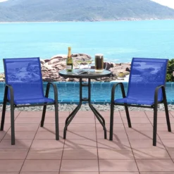 3tlg. Balkonmöbel Set Bistrotisch mit 2 Stapelbare Stühlen Bistroset Balkonset Gartenset Blau