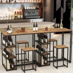 3 tlg. Bartisch Set für 2 Personen Bistrotisch mit 2 Barhockern Esstisch mit 3 Ablagefächer Küchentisch