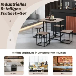 5 tlg. Bartisch Set Kleine Essgruppe mit Metallgestel Grau