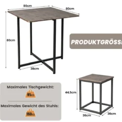 5 tlg. Bartisch Set Kleine Essgruppe mit Metallgestel Grau