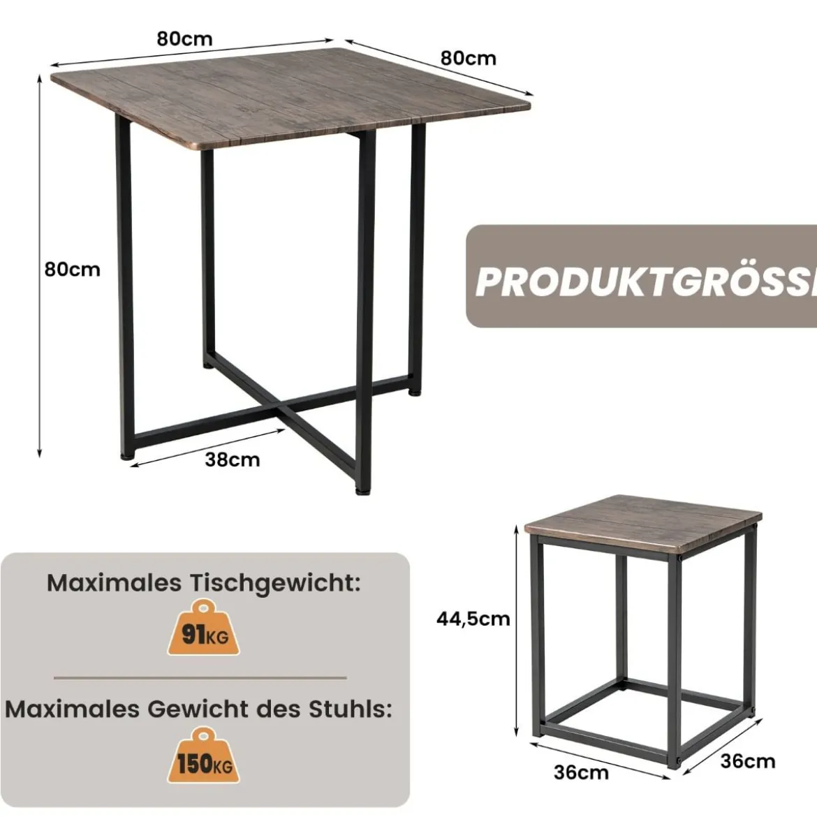 5 tlg. Bartisch Set Kleine Essgruppe mit Metallgestel Grau