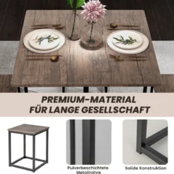 5 tlg. Bartisch Set Kleine Essgruppe mit Metallgestel Grau