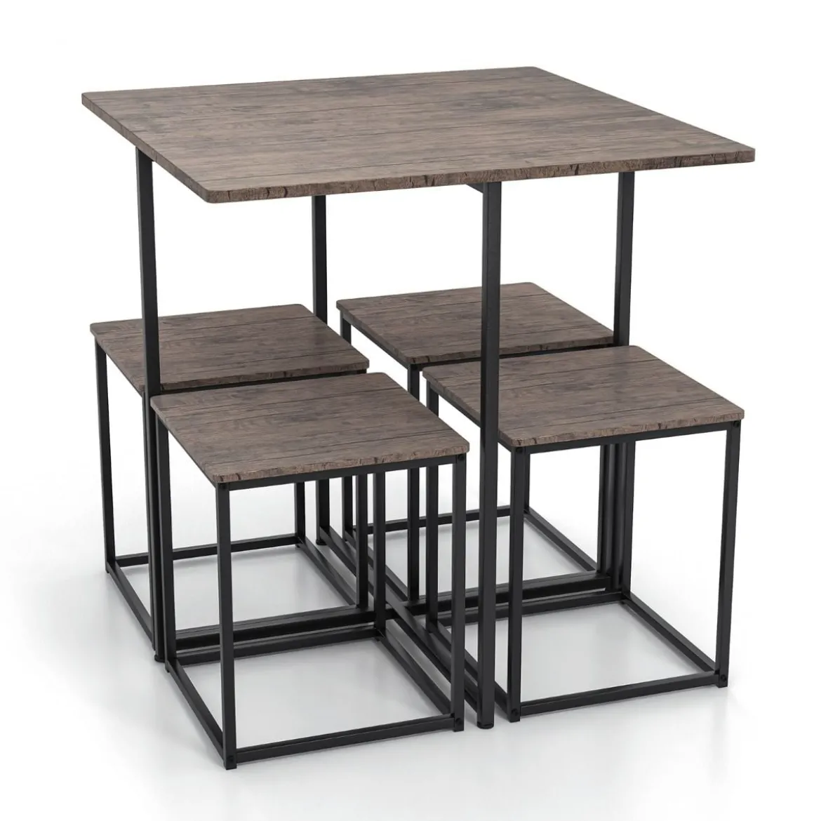 5 tlg. Bartisch Set Kleine Essgruppe mit Metallgestel Grau