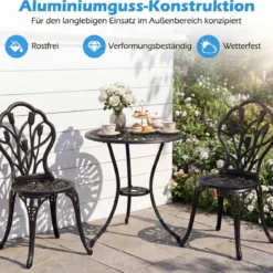 3 tlg. Bistroset inkl. Bistrotisch & 2 Stühle Aluminiumguss Gartengarnitur Sitzgruppe Balkonset