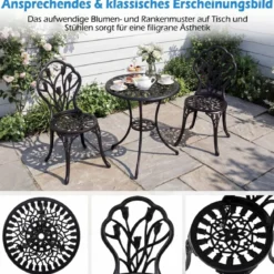 3 tlg. Bistroset inkl. Bistrotisch & 2 Stühle Aluminiumguss Gartengarnitur Sitzgruppe Balkonset