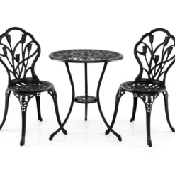 3 tlg. Bistroset inkl. Bistrotisch & 2 Stühle Aluminiumguss Gartengarnitur Sitzgruppe Balkonset