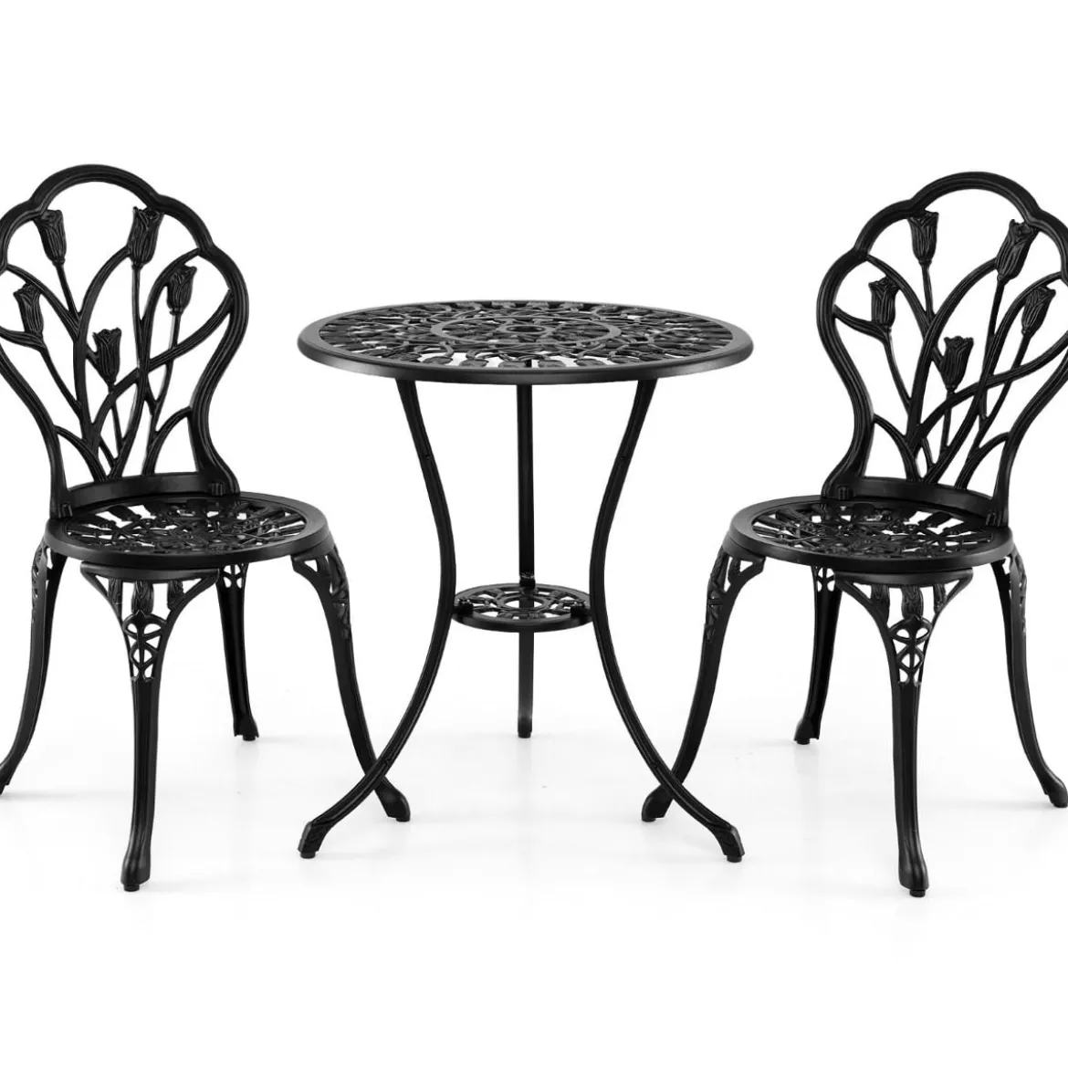 3 tlg. Bistroset inkl. Bistrotisch & 2 Stühle Aluminiumguss Gartengarnitur Sitzgruppe Balkonset