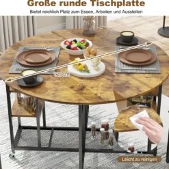 3 TLG. Essgruppe Klappbarer Küchentisch mit 2 Hocker & Weinregal & Ablagen Esszimmergruppe