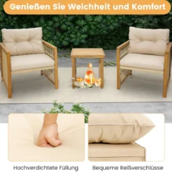 3tlg. Gartenmöbel Akazienholz Set inkl. 2 Holzsessel und 1 Beistelltisch