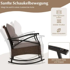 3tlg. Gartenmöbel Set aus PE-Polyrattan inkl. 2 Schaukelstühle mit Kissen & Tisch Balkonmöbel