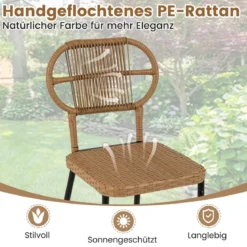 3-TLG. Gartenmöbel Set Balkonmöbel mit 2 Rattanstühle & Esstisch Rattan Terrassenmöbel Platzsparend