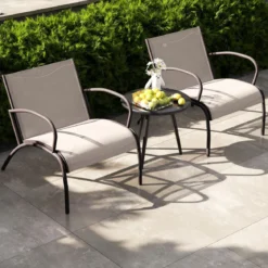 3-TLG. Gartenmöbel Set Balkonset mit 2 Stühlen & Tisch Balkonmöbel mit Breiter Sitzfläche
