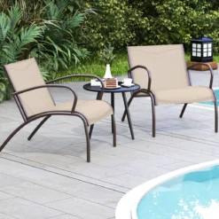 3-TLG. Gartenmöbel Set Balkonset mit 2 Stühlen & Tisch Balkonmöbel mit Breiter Sitzfläche