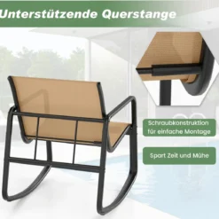3-tlg. Gartenmöbel Set mit 2 Stühle & Tisch Balkonset mit Sanfter Schaukelbewegung Braun