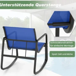 3-tlg. Gartenmöbel Set mit 2 Stühle & Tisch Balkonset mit Sanfter Schaukelbewegung Blau