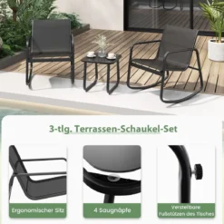 3-TLG. Gartenmöbel Set mit 2 Stühle & Tisch & Sanfter Schaukelbewegung Gartengarnitur
