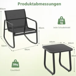 3-TLG. Gartenmöbel Set mit 2 Stühle & Tisch & Sanfter Schaukelbewegung Gartengarnitur