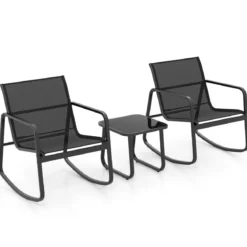 3-TLG. Gartenmöbel Set mit 2 Stühle & Tisch & Sanfter Schaukelbewegung Gartengarnitur
